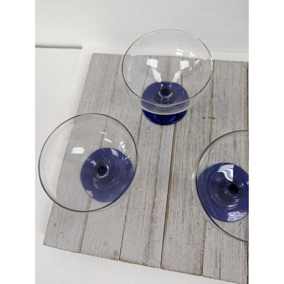 Cobalt Blue Sherbet Glasses Drinking Stemmed Set of 4 Clear Cocktail - Picture 4 of 5